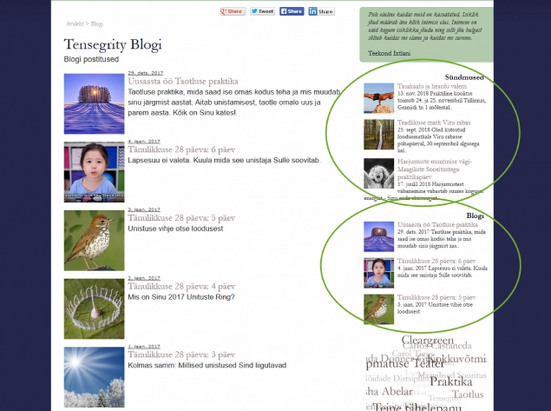 ks koduleht, mitu alamsektsiooni